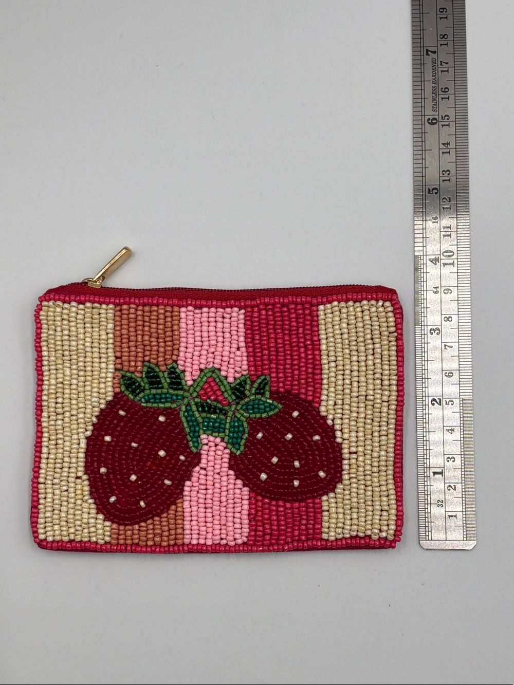 Beaded Strawberry Pouch - Pink & Red - Picture 3 of 3